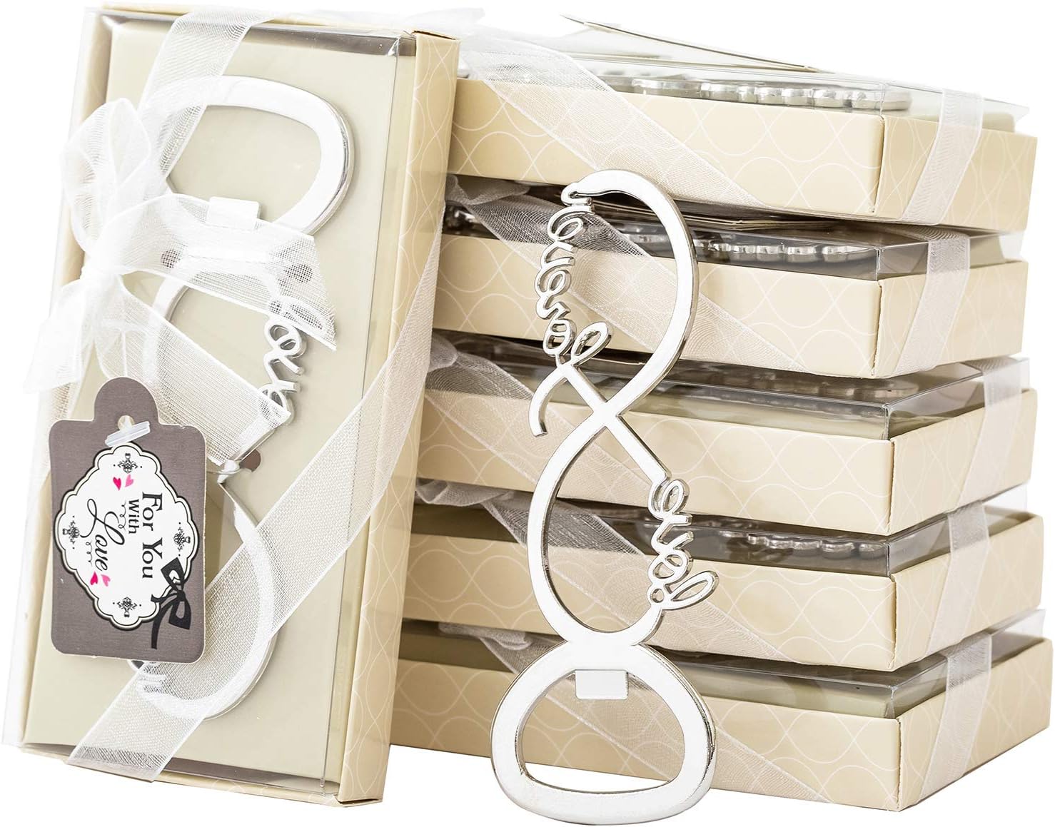 48 Pcs Love Forever Bottle Openers for Wedding Party Bridal Shower Favors Decorations Gifts or Souvenirs for Guests with Individual Gift Package (48, silver)