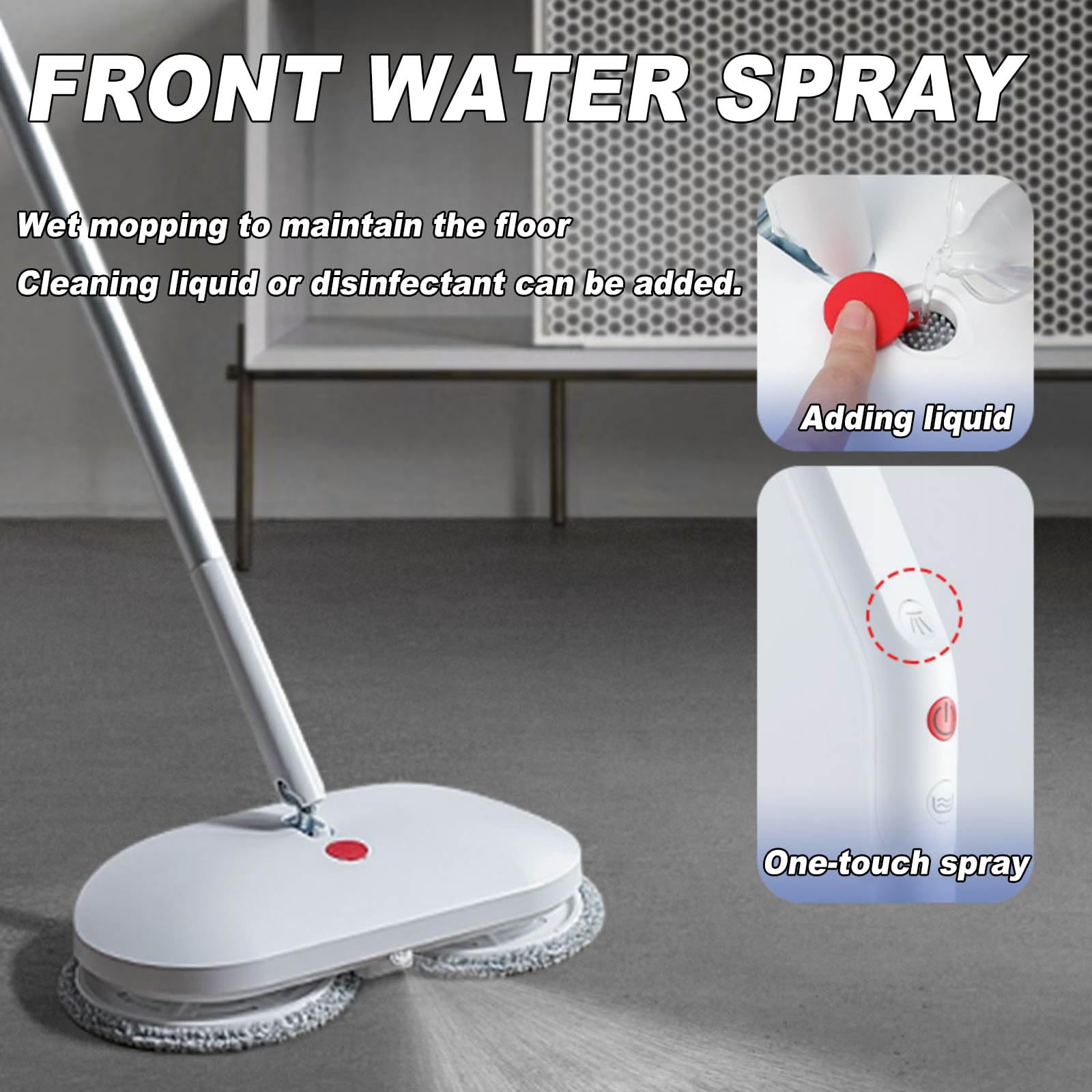Bezprzewodowy elektryczny mop spinningowy, przenośny mop akumulatorowy, z 4 podkładkami do szorowania podłogowego/funkcją samoczyszczenia, do drewna, marmuru, płytek podłogowych