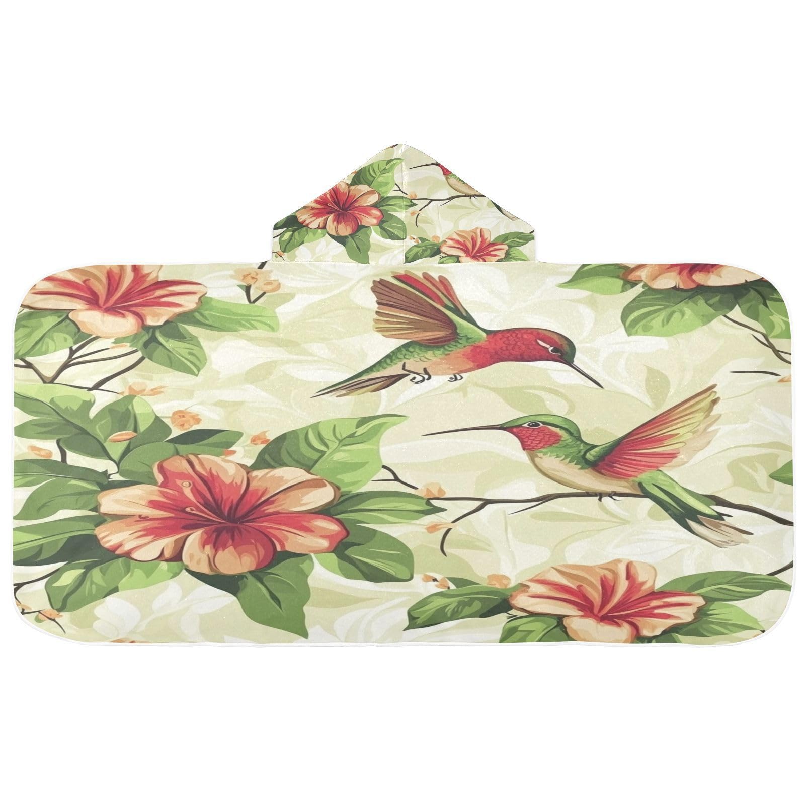 Kigai Flower Bird Hooded Beach Towel for Kids Soft Absorbent Quick Dry Bath Towel with Hood Lightweight Toddler Shower Pool Bath Wrap for Boys Girls