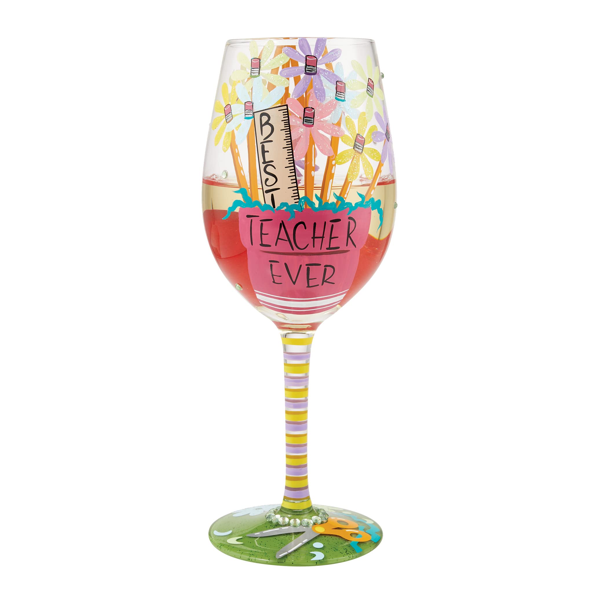 Enesco Designs By Lolita I Love You Mom Flowers Verre à Vin Artisanal Peint à La Main Multicolore