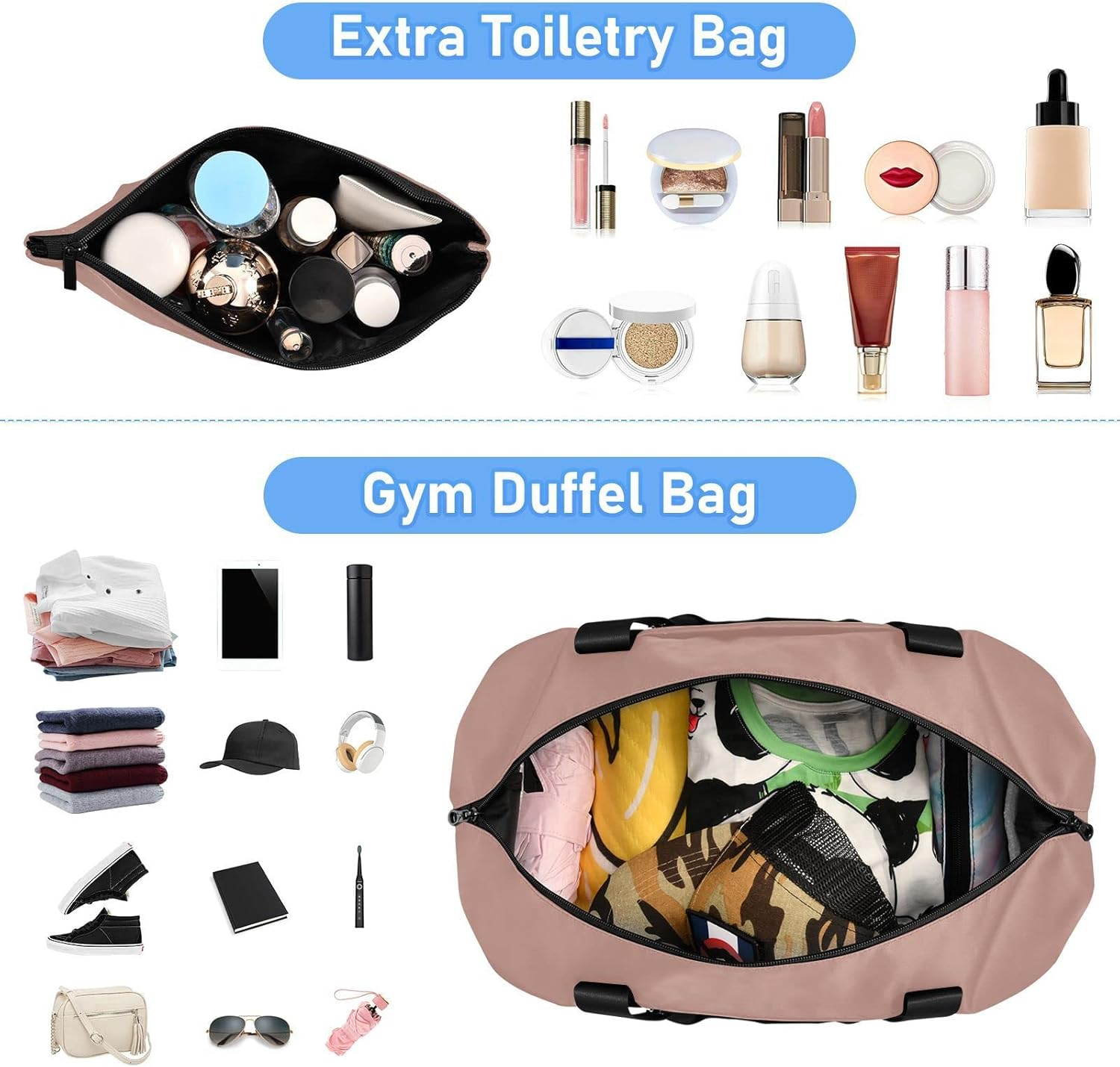 Rose Gold Gym Bag for Women Men Travel Duffel Bag with Shoe Compartment Carry On Weekender Overnight Bags for Travel Gym Yoga School