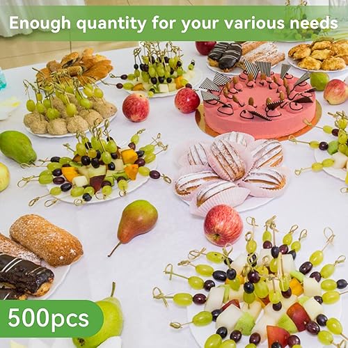 Miniatura 4 de 500 púas de cóctel de bambú, brochetas de alimentos biodegradables naturales de 4.8 pulgadas con nudo en bucle para aperitivos, Hors' D'oeuvre,