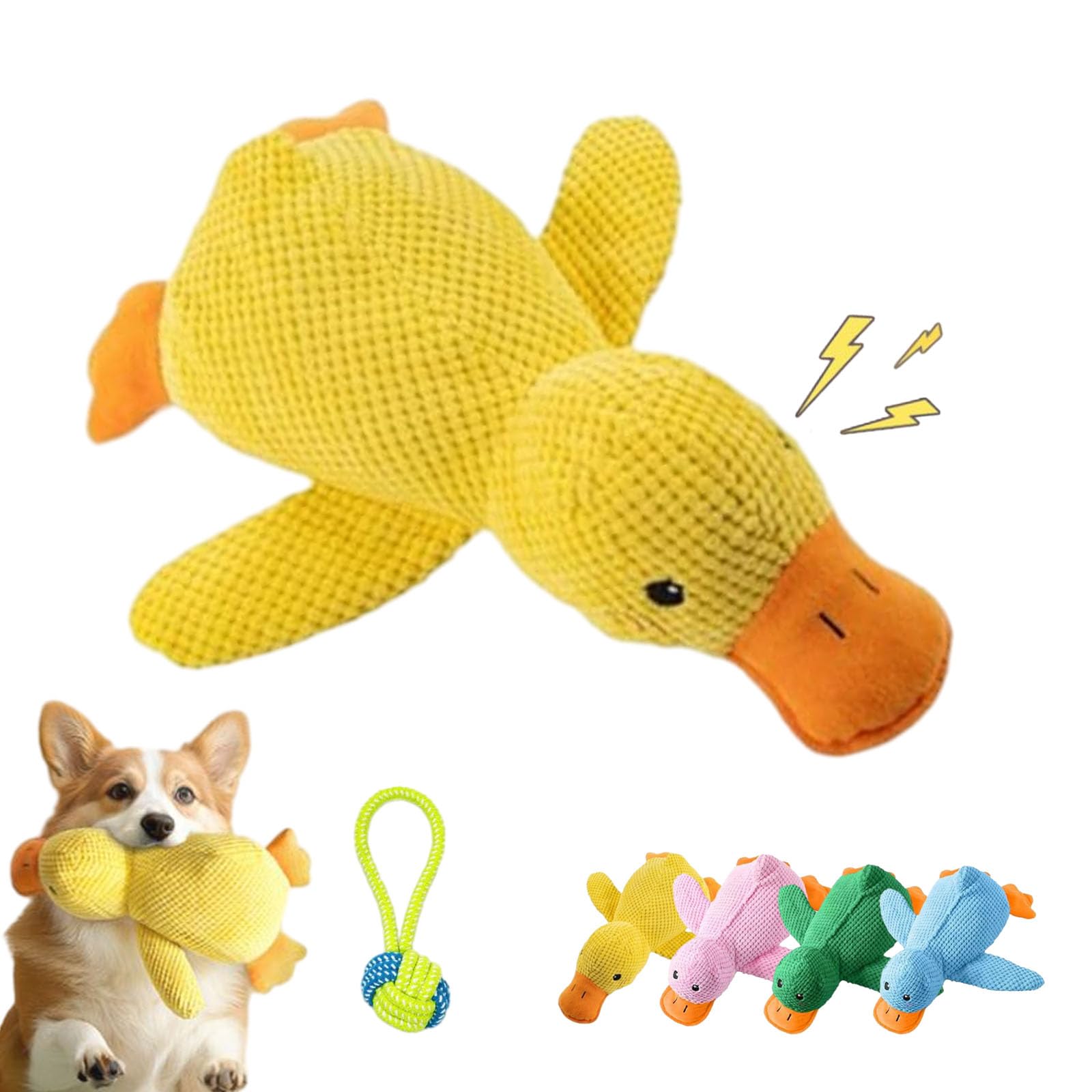 Gienslru 2026 New Upgraded Calming Duck Toy for Dogs, Quacking Crinkle Duck Comfort Calming Toy for Dog, Interactive Stuffed Duck Dog Toy, Soft Stuff Pet Chew Toy, Dog Toy Duck (Yellow, Medium)