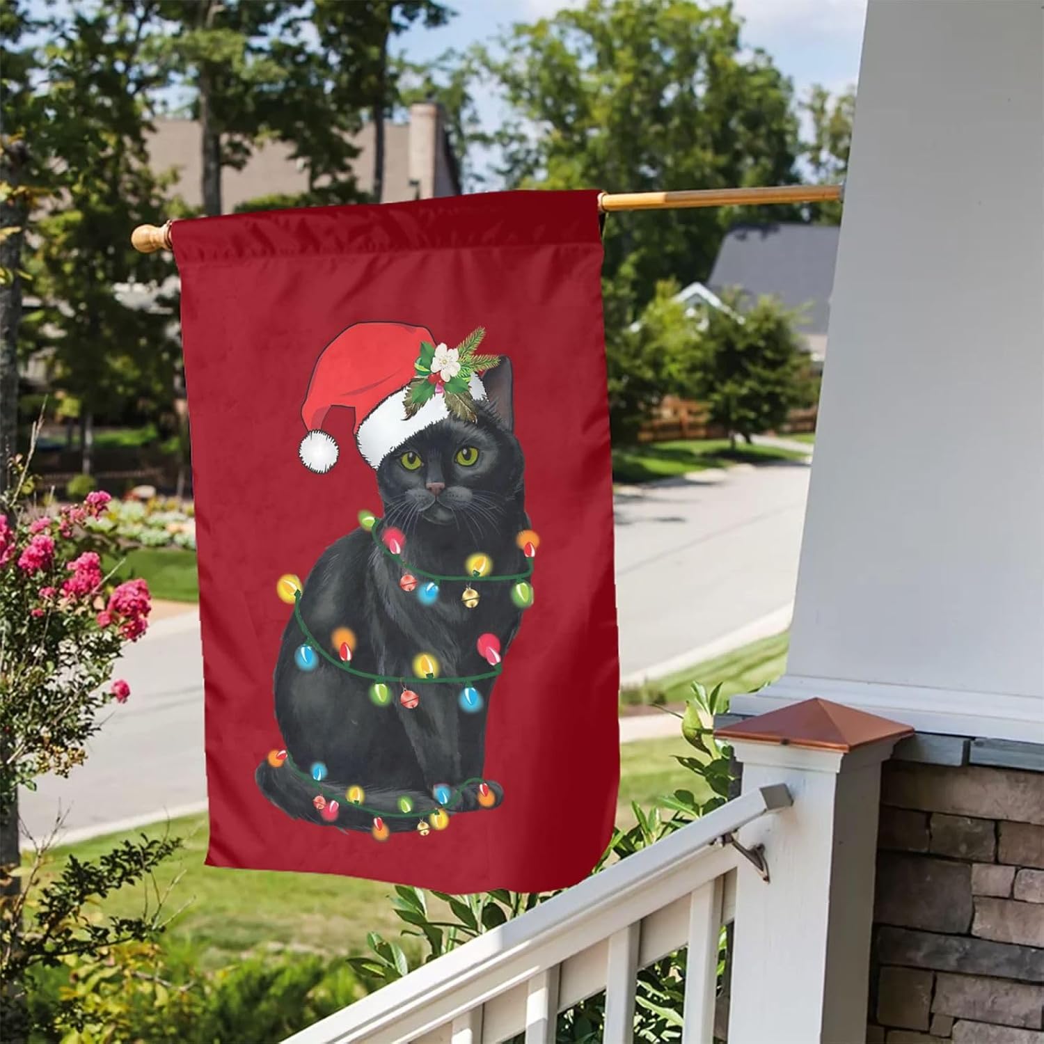 Red Xmas Merry Christmas Santa Black Cat Lights Garden Flag 12x18 Inch Double Sided Vertical Decoration Yard Small Flag For Outside Holiday Seasonal Outdoor image 4