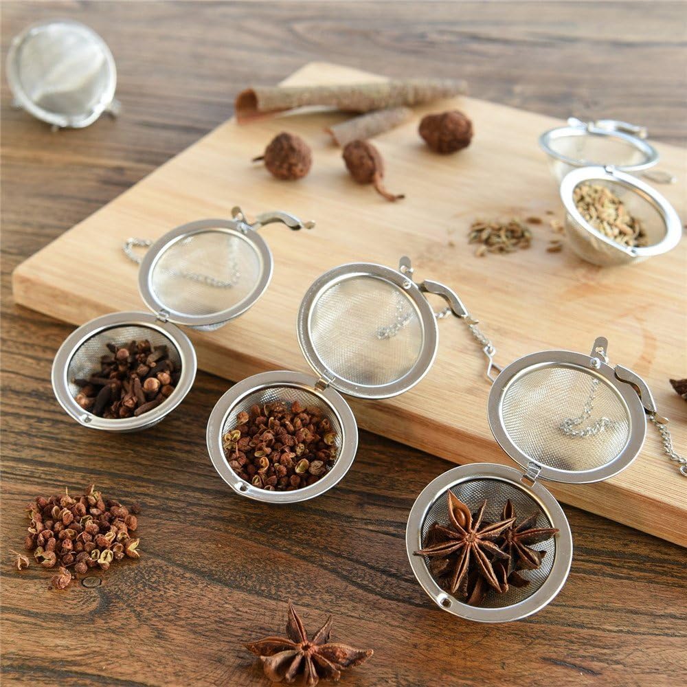 X-Chef 2 inch Diameter Stainless Steel Tea Ball Infuser Spice Strainer (Set of 6) - Free Cleaning Brush