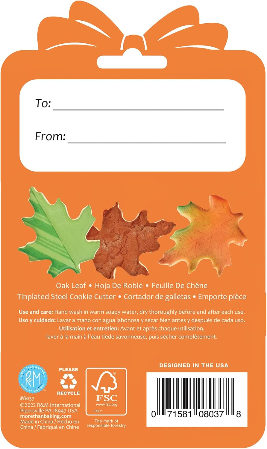 R&M Oak Leaf Cookie Cutter 3.5" - Stainless Steel - Gift Tag Carded