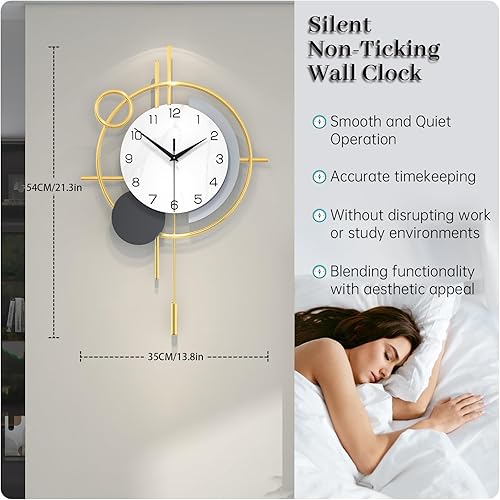 Miniatura 12 de Relojes de pared grandes para decoración de sala de estar, reloj de pared grande y moderno, funciona con pilas, silencioso, sin tictac
