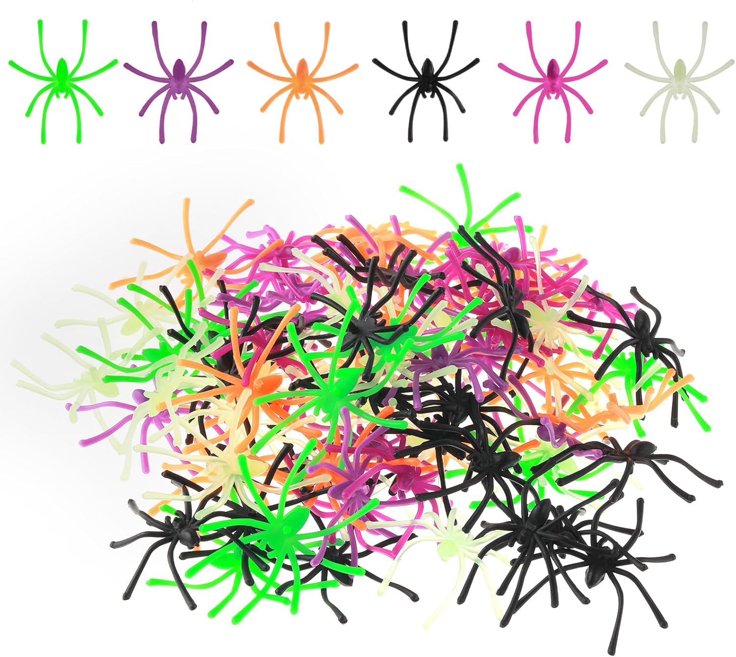 120 Pieces Realistic Halloween Plastic Spiders 6 Colors Small Spider Toys Scary Spiders Fake for Halloween Home and Party Decorations