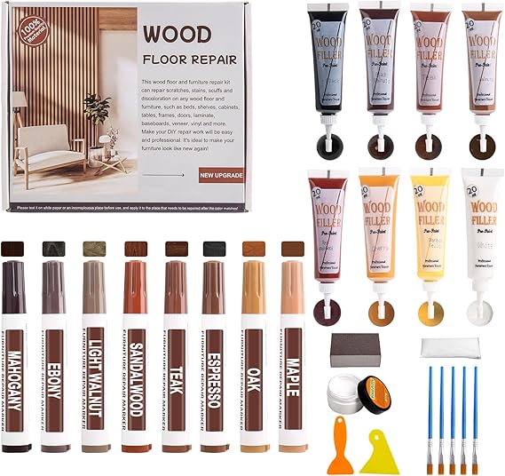 Kit Di Riparazione Mobili - Pennarelli In Legno - Sistema Di Ritocco M Graffi Sul Pavimento Tavoli Tavoli Letti Kit Di Ripristino Del Legno 17 Pezzi - Foto 12