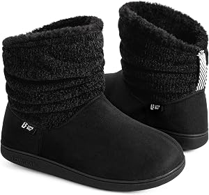Longbay Women's Warm Chenille Knit Bootie Slippers Memory Foam Comfy Suede Fluffy Faux Fur Memory Foam Winter Boots House Shoes