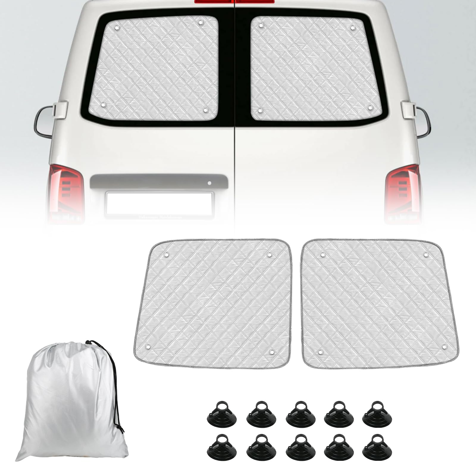 Pare-Soleil Arrière de Voiture Compatible avec VW T5 T6 2003-2024 Double Portes Tapis Thermique Interne Pare-Soleil Pare-Brise Tapis