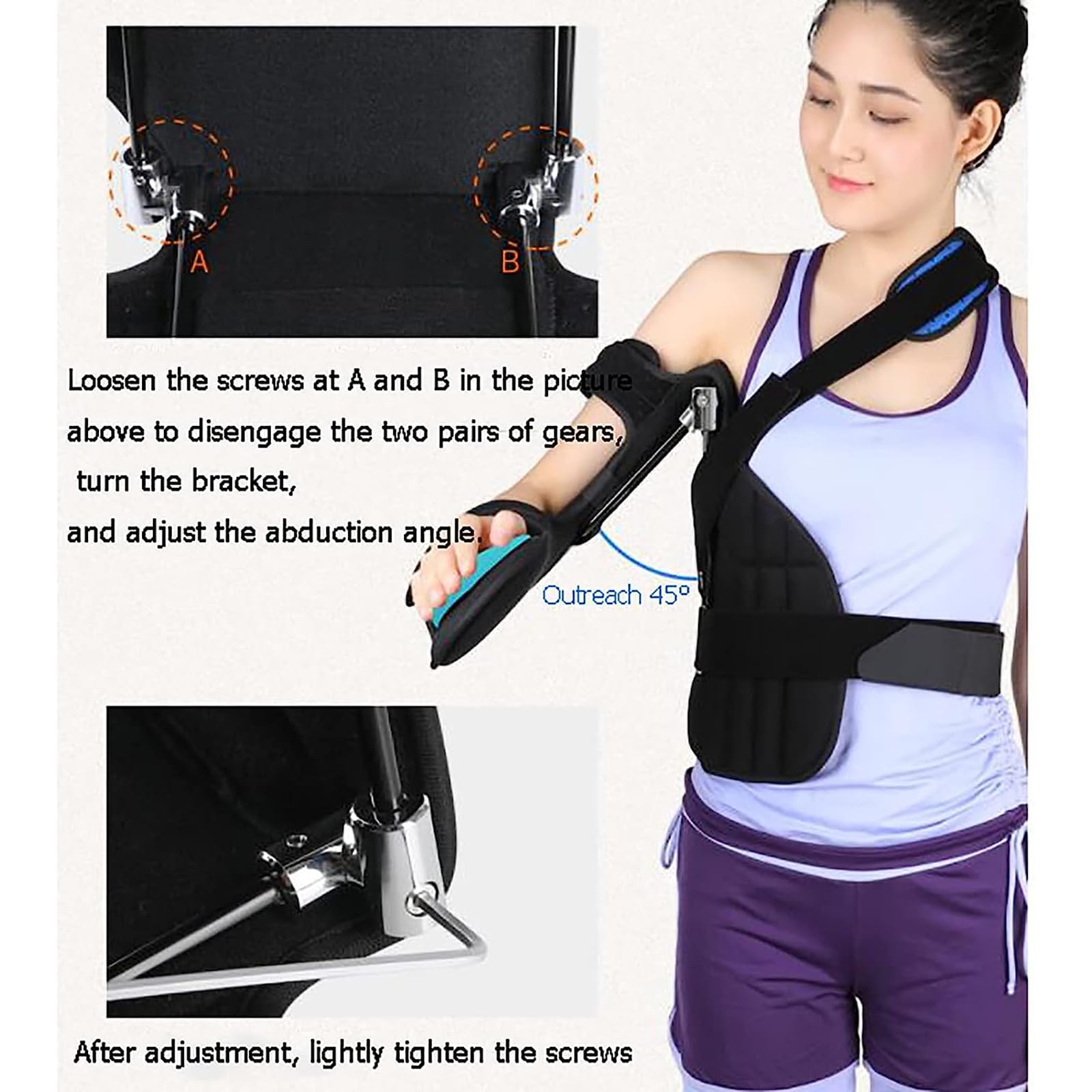 Ortesis de soporte de fijación de abducción de hombro, protector de fijación de rehabilitación de fractura de brazo de húmero de hombro ajustable, diseño de velcro ajustable, soporte y compresión