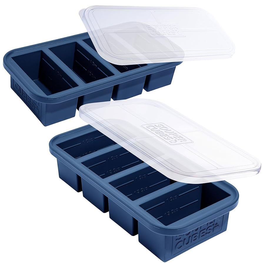 Souper Cubes 1 Cup Silicone Freezer Molds with Lids - Soup Cubes Freezer Tray with Lid - Perfect for Freezing Broth, Rice, Individual Portions, Meal Prepping and More - Blueberry - 2-Pack