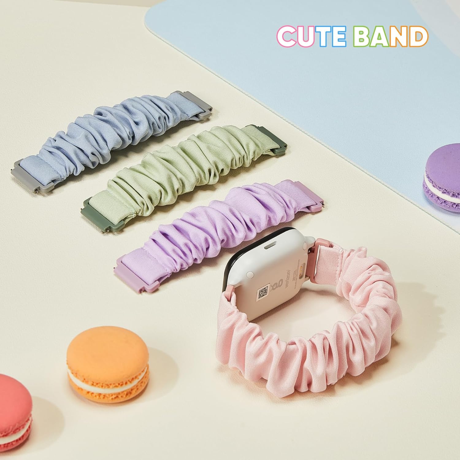 4 Pack Kids Scrunchie Bands Compatible with Gizmo Watch 3 2 1/Gabb Watch 3e 3 2 1/Sync UP Watch/Cosmo Jr Track Watch, 20mm Stretchy Solo Loop Cute Band for Boys & Girls - Image 4