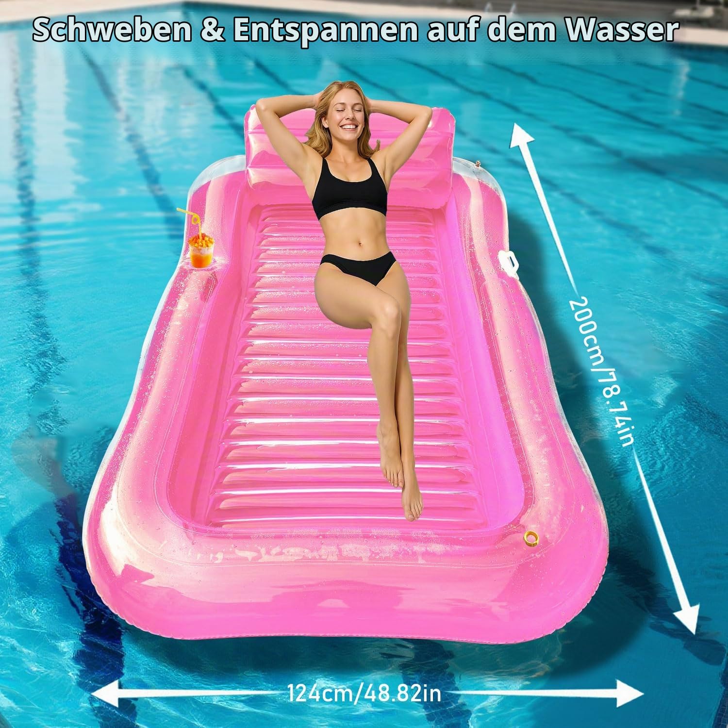 Luftmatratze Pool Erwachsene,Aufblasbarer Sonnenpool mit Getränkehalter,Griff und Rückenlehne,Luftmatratze Wasser mit Eingebautem Sprinkler,Wasserspielzeug für Erwachsene Pool Strand Sommerspaß