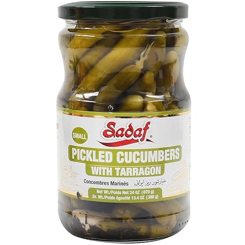 Sadaf Pepinos en escabeche con estragón - Pepino en escabeche para cocinar, saborear o picar - Kosher - Tarro de 24 onzas