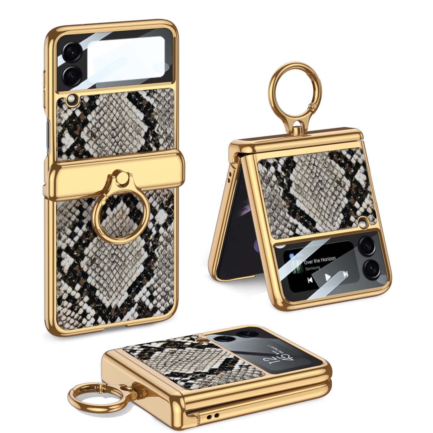 Coque Galaxy Z Flip 3 avec anneau et protection charnière en cuir python - 7