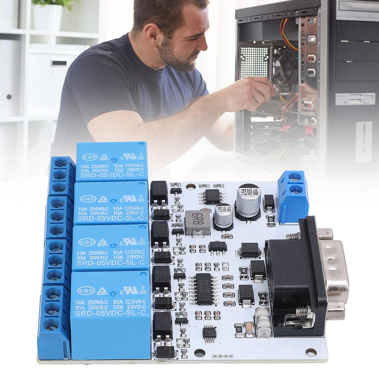 RS232 Relay Module for RTU Protocol, Opto 4 Channel Serial Port Control Relay Module with 8 Bit MCU SP3232, 5-32V PCB RTU Protocol RS232 Interface