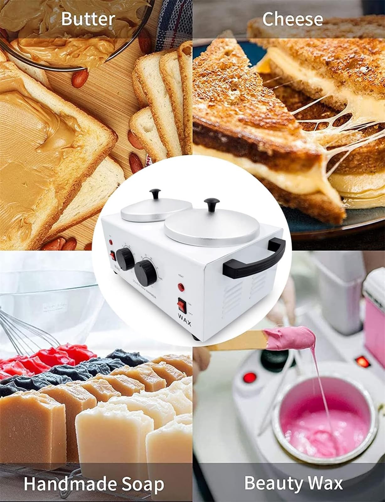 CUSMA Crisol De Chocolate, Máquina Templadora De Chocolate, Fundidor De Chocolate Eléctrico Calentado con 2 Ollas para Hacer Chocolate Y Dulces,Blanco