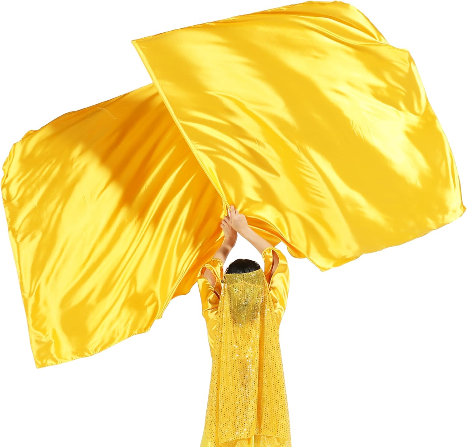 Wuchieal 51'' * 45'' rectangle Worship Flags, silk like Prophetic Worship Banner Praise Flags with Scalable Rods 1 pairs (Gold)