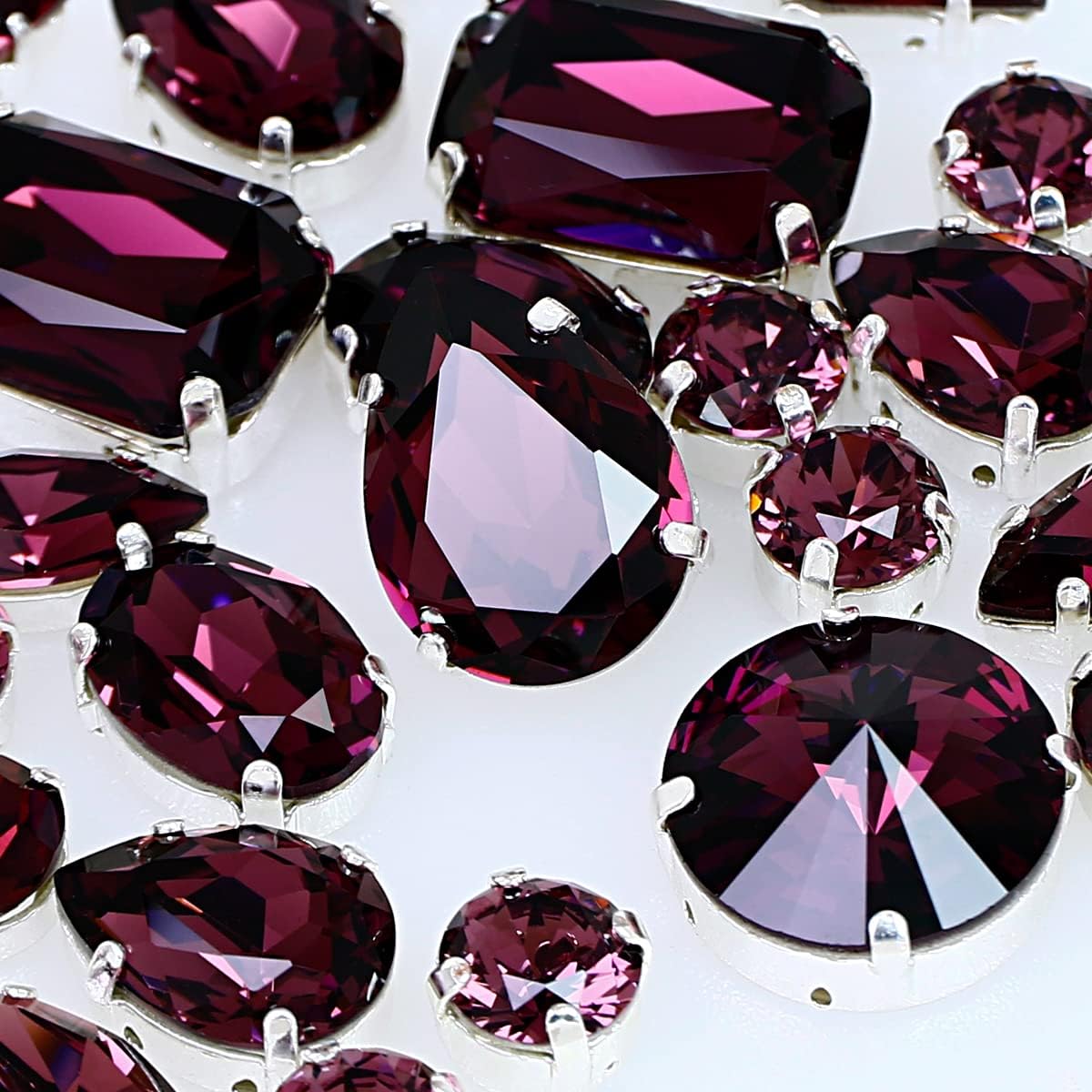 DONGZHOU Sew On Rhinestones with Claw Setting, Fancy Stone Hollow Hole Silver Flat Back Gems for Jewelry Making DIY Crafts Clothes Shoes Wedding Decoration Mixed Shapes 82pcs Amethyst 118