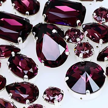 DONGZHOU Sew On Rhinestones with Claw Setting, Fancy Stone Hollow Hole Silver Flat Back Gems for Jewelry Making DIY Crafts Clothes Shoes Wedding Decoration Mixed Shapes 82pcs Amethyst 118