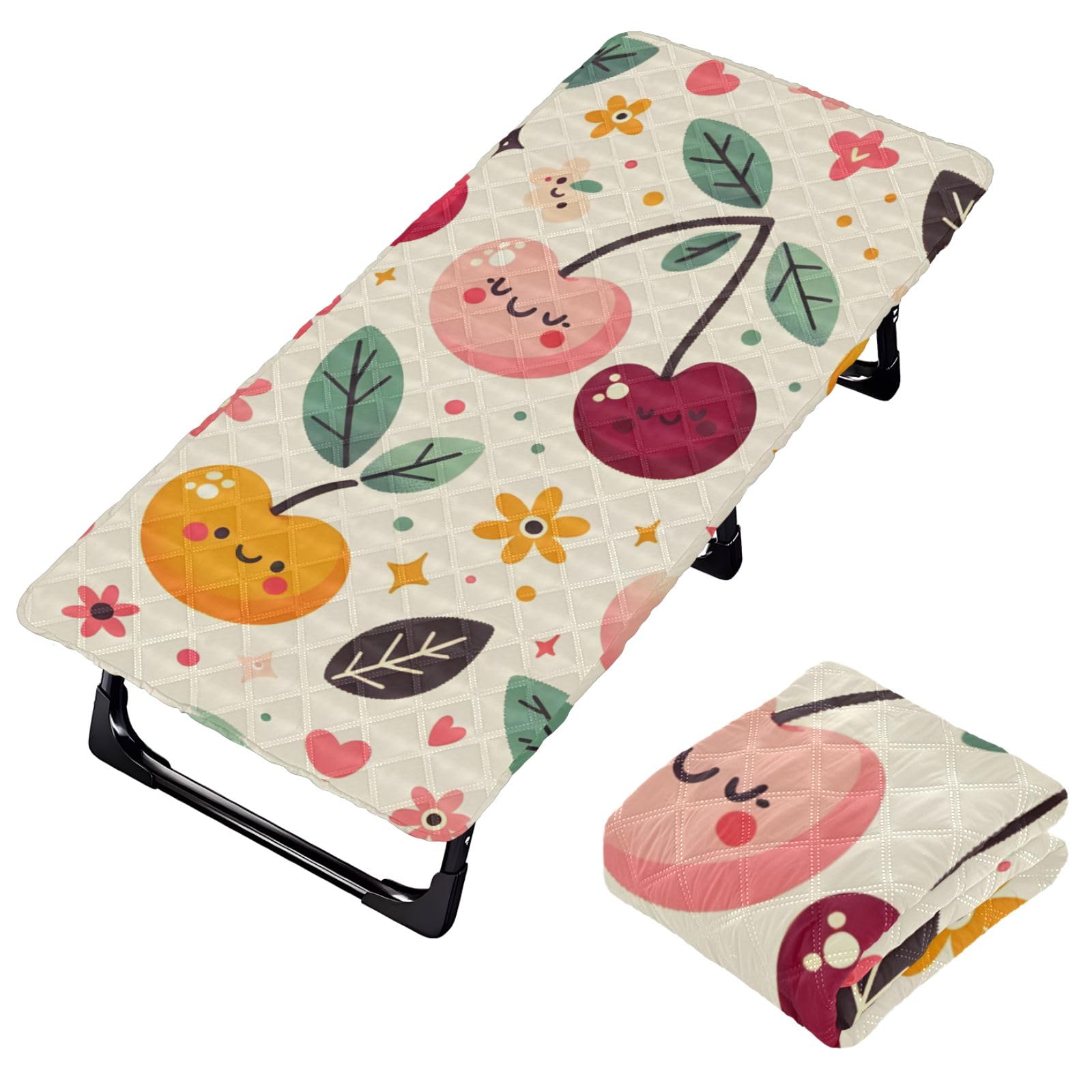 Portable Toddler Bed Sheet for Kids Cute Cherry and Little Flowers Travel Bed Fitted Sheet
