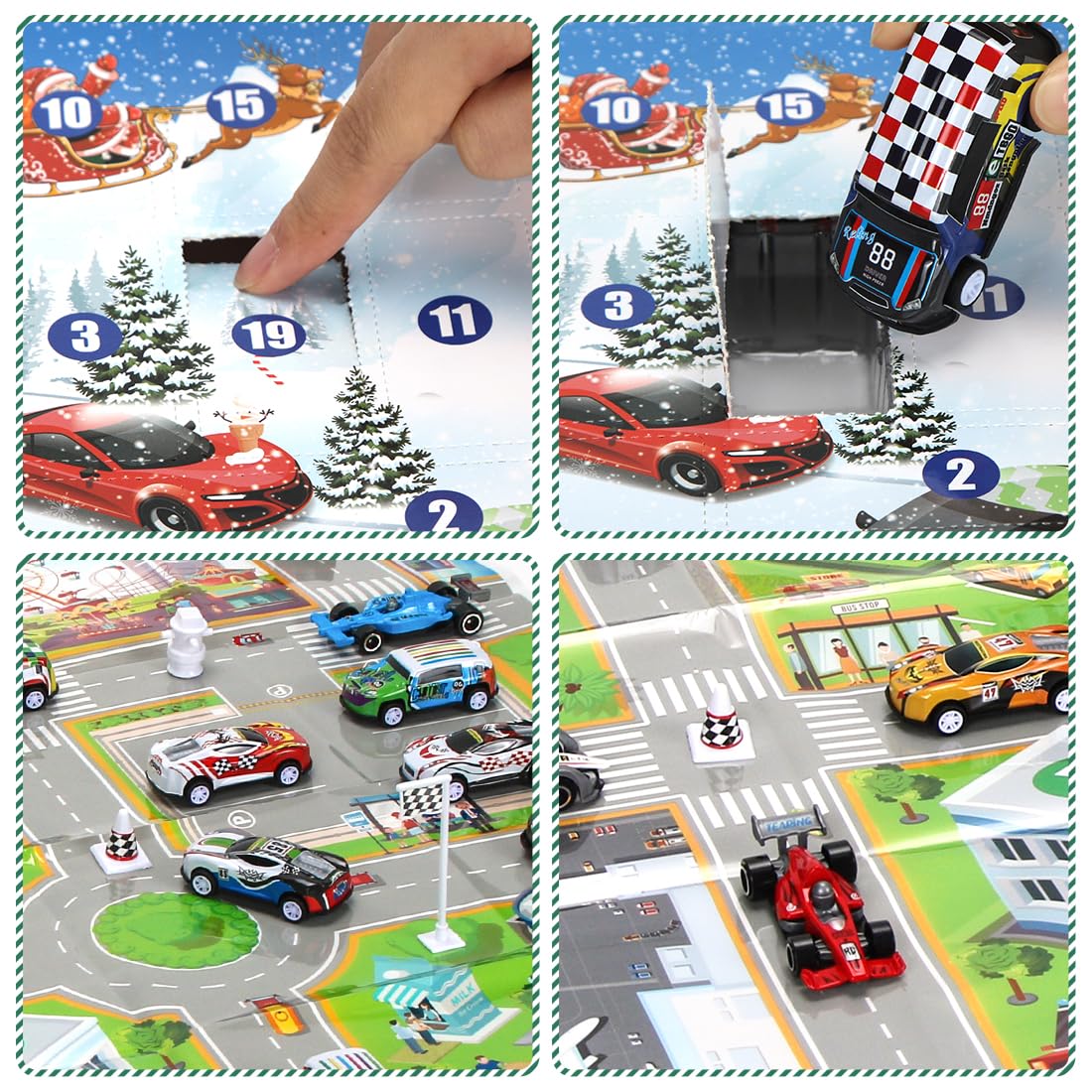 Sprinlot Calendario Adviento Coches, Juguetes de Carreras con Medalla Señales de Tráfico, Calendario Adviento Niños, Calendario de Cuenta Regresiva, Navidad Regalo para Niños Niñas