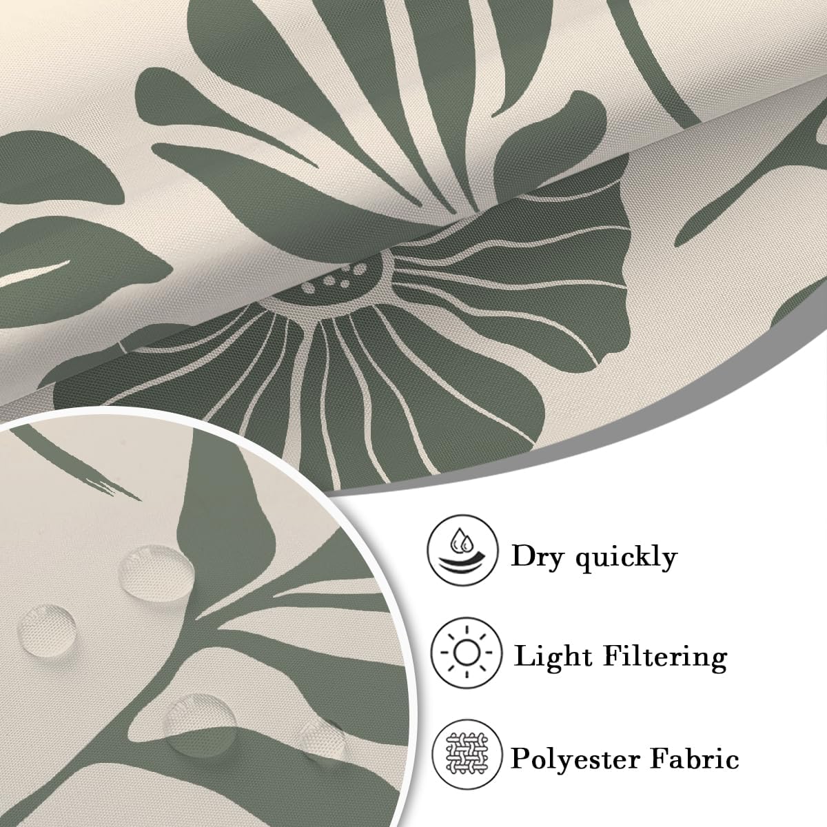 4 Pcs Bathroom Set, Green Floral Shower Curtain, Rugs, Toilet Cover image 4