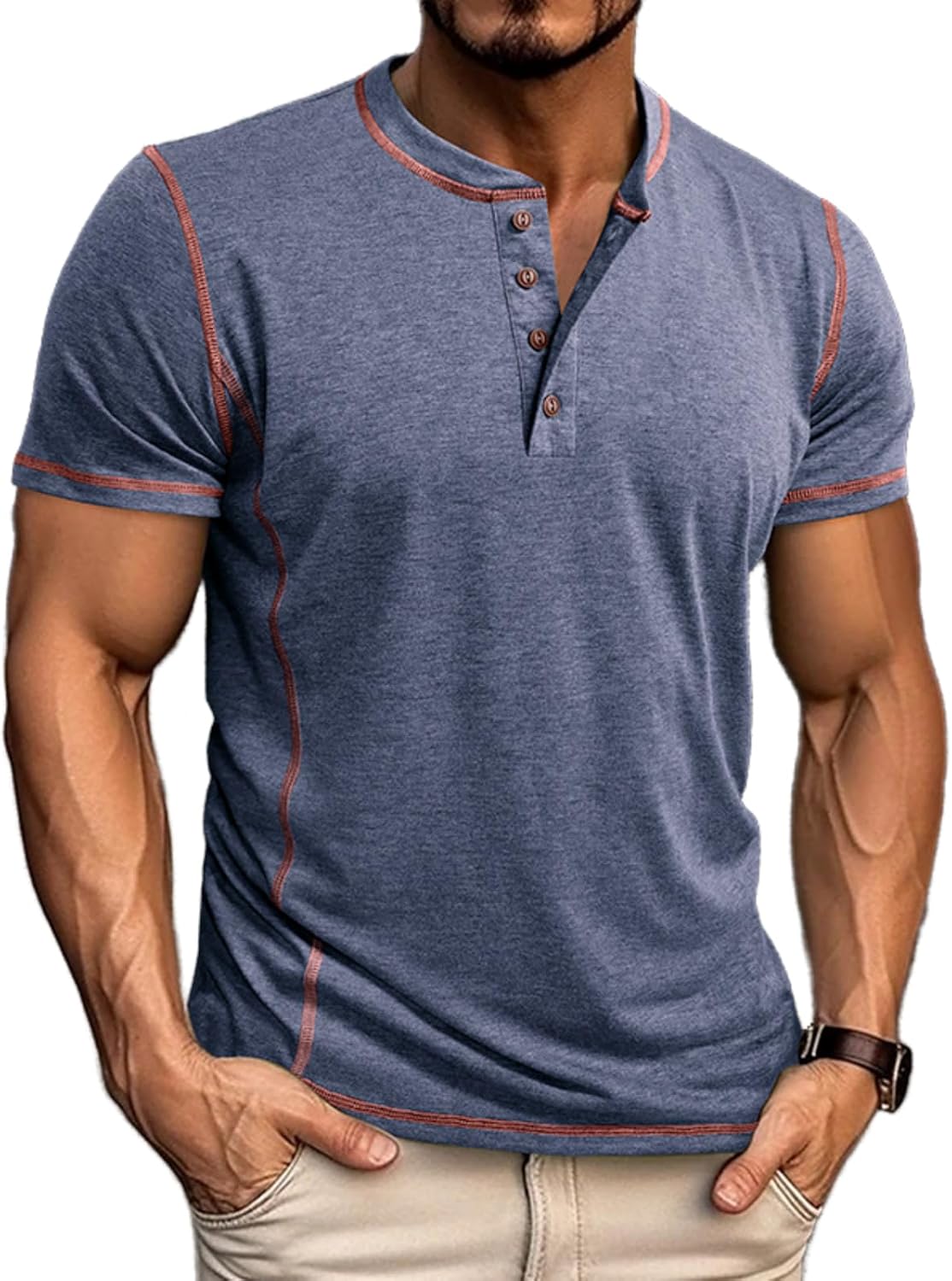Mens Short Sleeve Shirts Casual Cotton Basic Henley Shirts Summer Lightweight T-Shirts