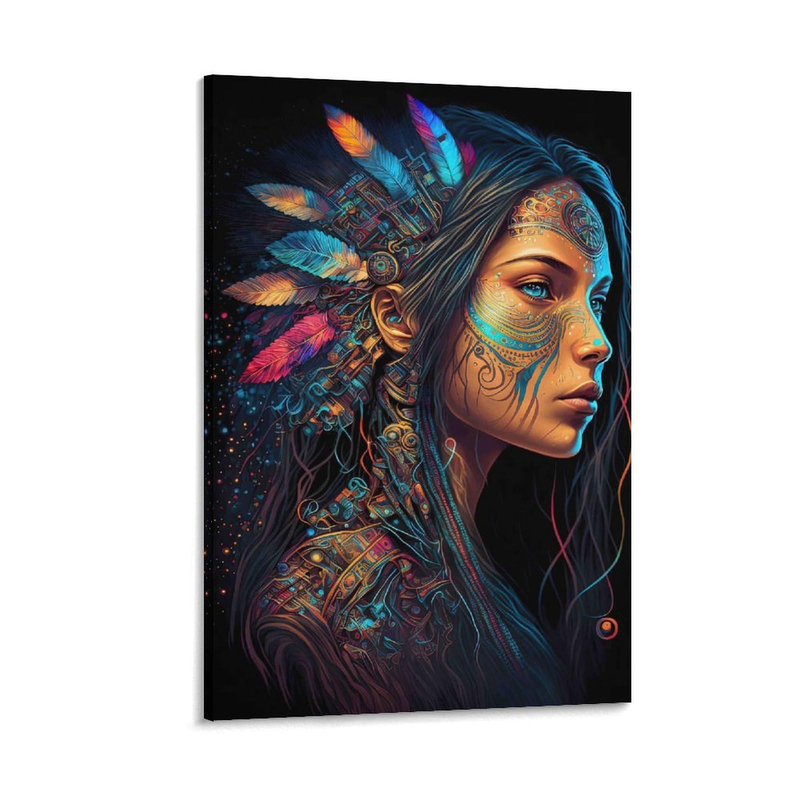 DHBANEIOK Cyber Native Warrior Poster Artwork Giclee Canvas Prints Modern Canvas Wall Art Picture Wall Hanging for Home Decorations 24x36inch(60x90cm)
