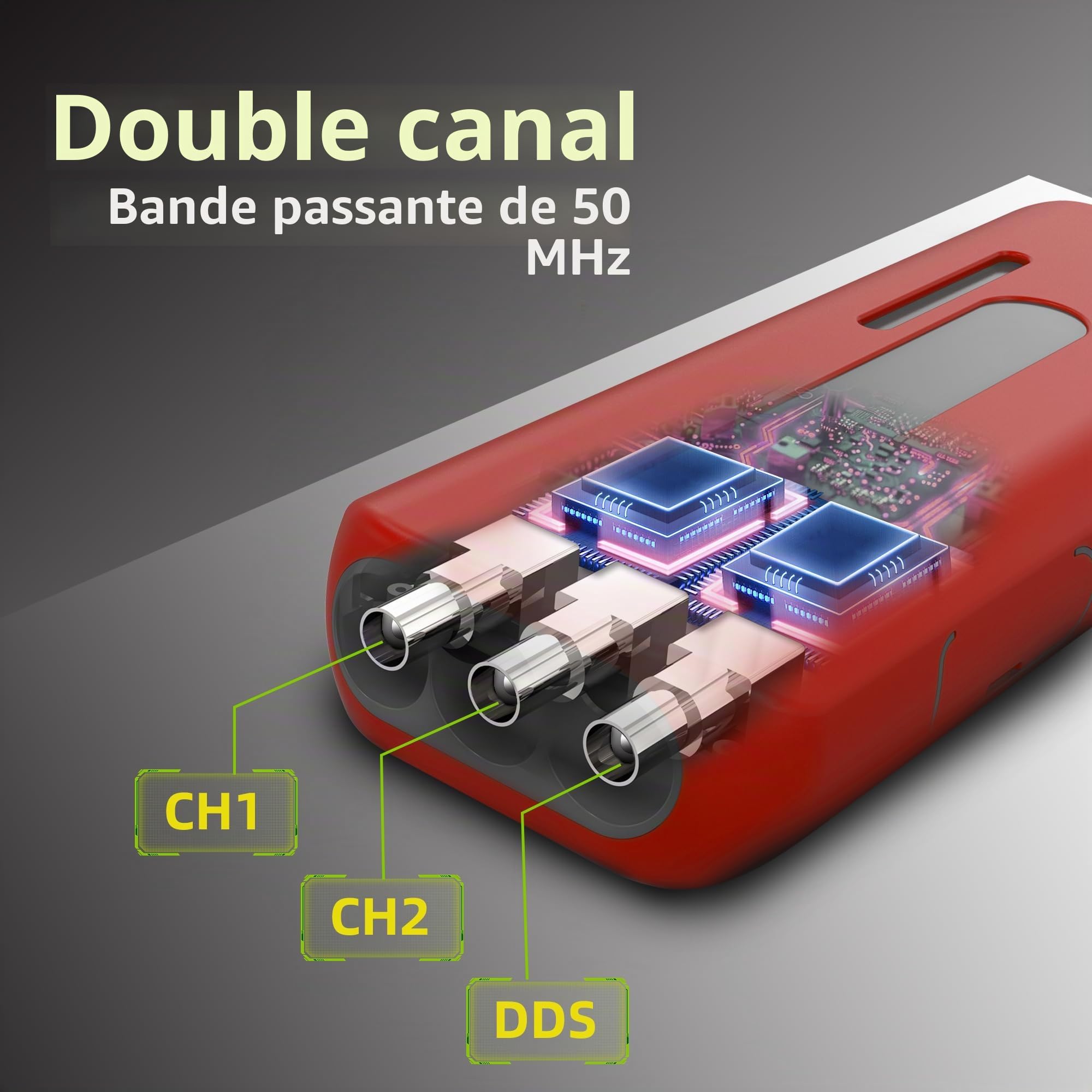 BSIDE O9 Oscilloscope Portable Automobile 2 Canaux 50MHz 250MSa/s 5000mAh Multimètre TRMS 20000 Comptes Grand Écran 3.98" Générateur de Signal 7 Formes d'Ondes Support Bobine Rogowski Courant 2000A