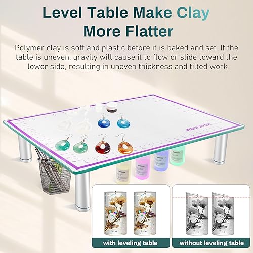 Miniatura 4 de WECLAYER Mesa niveladora de arcilla polimérica con ajuste de altura, mesa de arcilla de vidrio de 16 x 12 pulgadas con alfombrilla de silicona