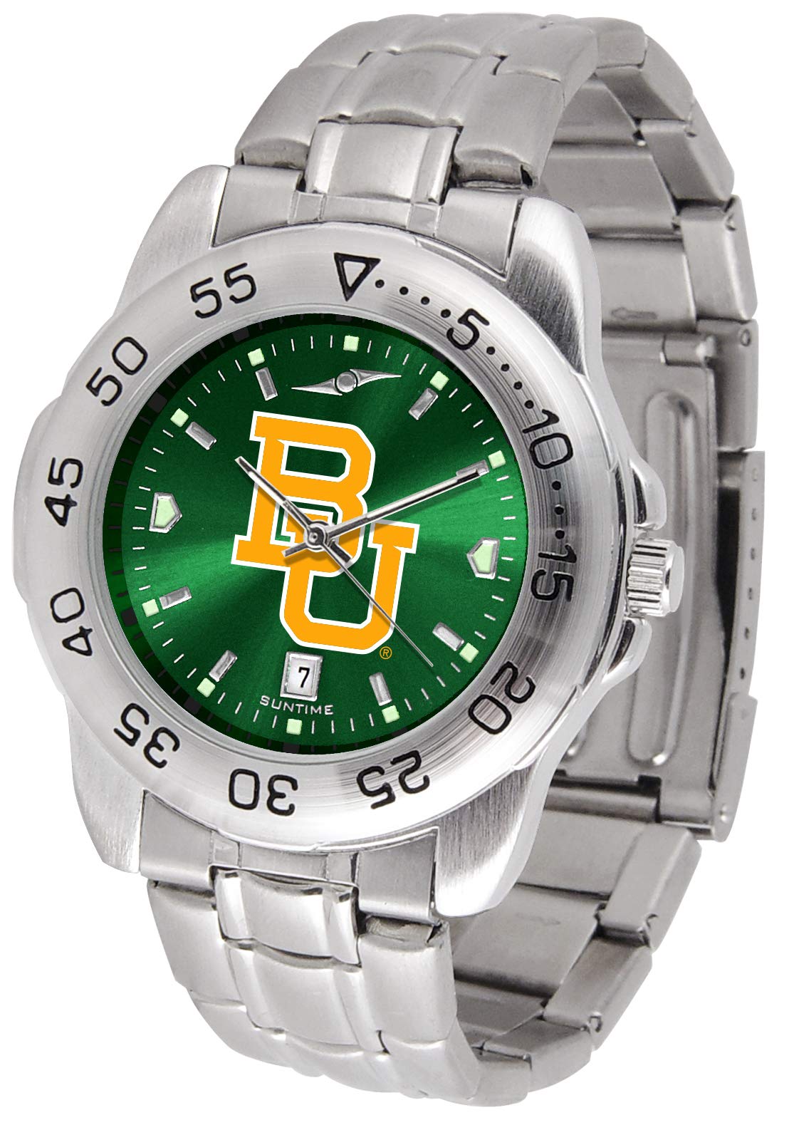 SunTime Men's NCAA Team Sport Watch, 20mm Stainless Steel Strap, Reflective Shiny Dial with Date