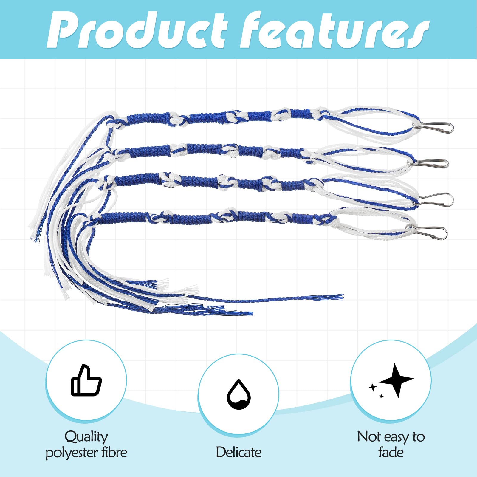 Set Di 4 Tzitzit Con Ganci – Nappe Blu Reale E Bianche Per Preghiera E Decorazione, Realizzate A Mano In Poliestere, Lunghe 33 Cm