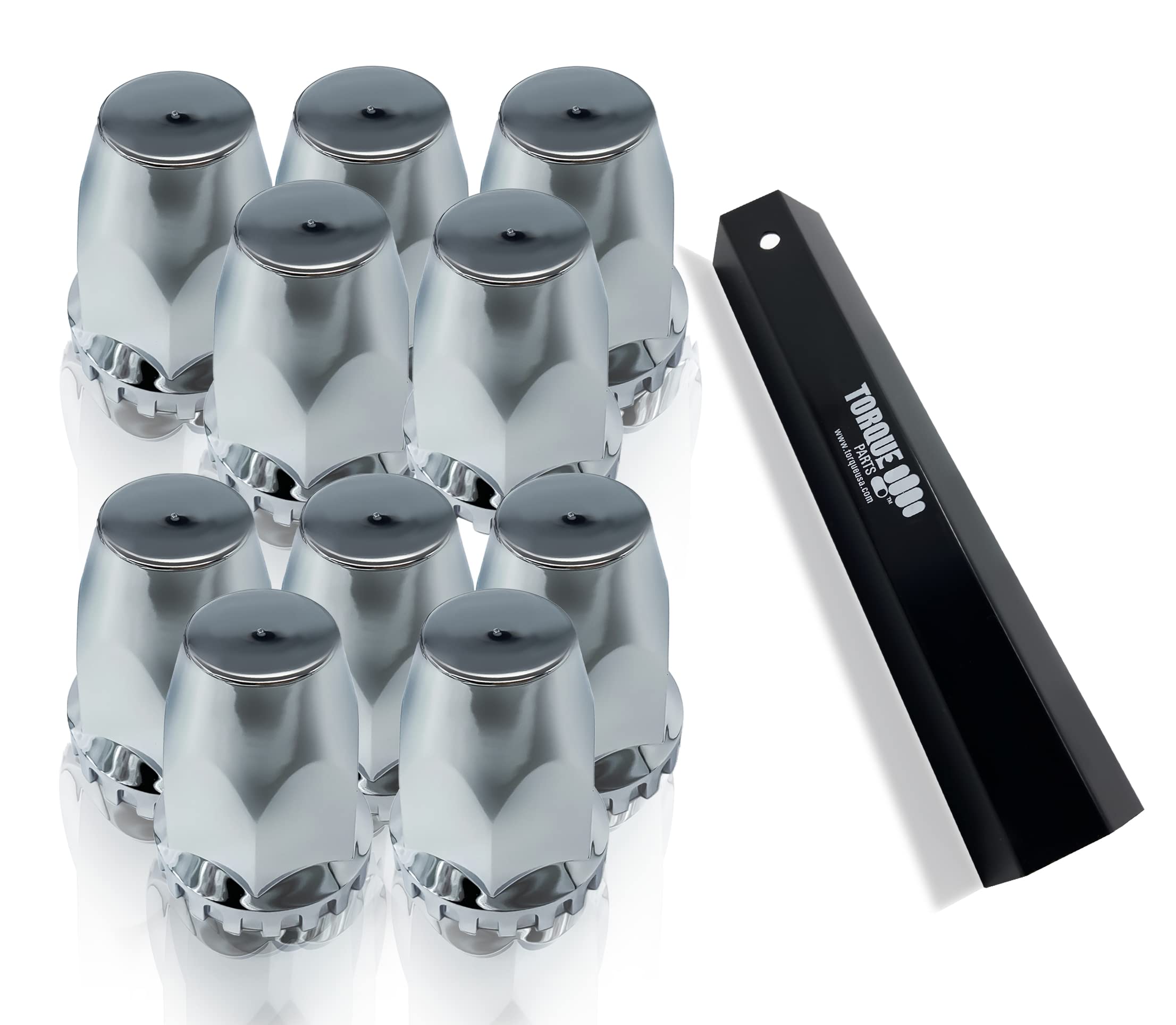 TORQUE 10 pcs of 33mm Chrome Standart Screw-on Lug Nut Covers with Remover Tool Socket for Volvo & International & Peterbilt & Kenworth & Mack & Freightliner Semi Trucks (TR10326, TR10259)