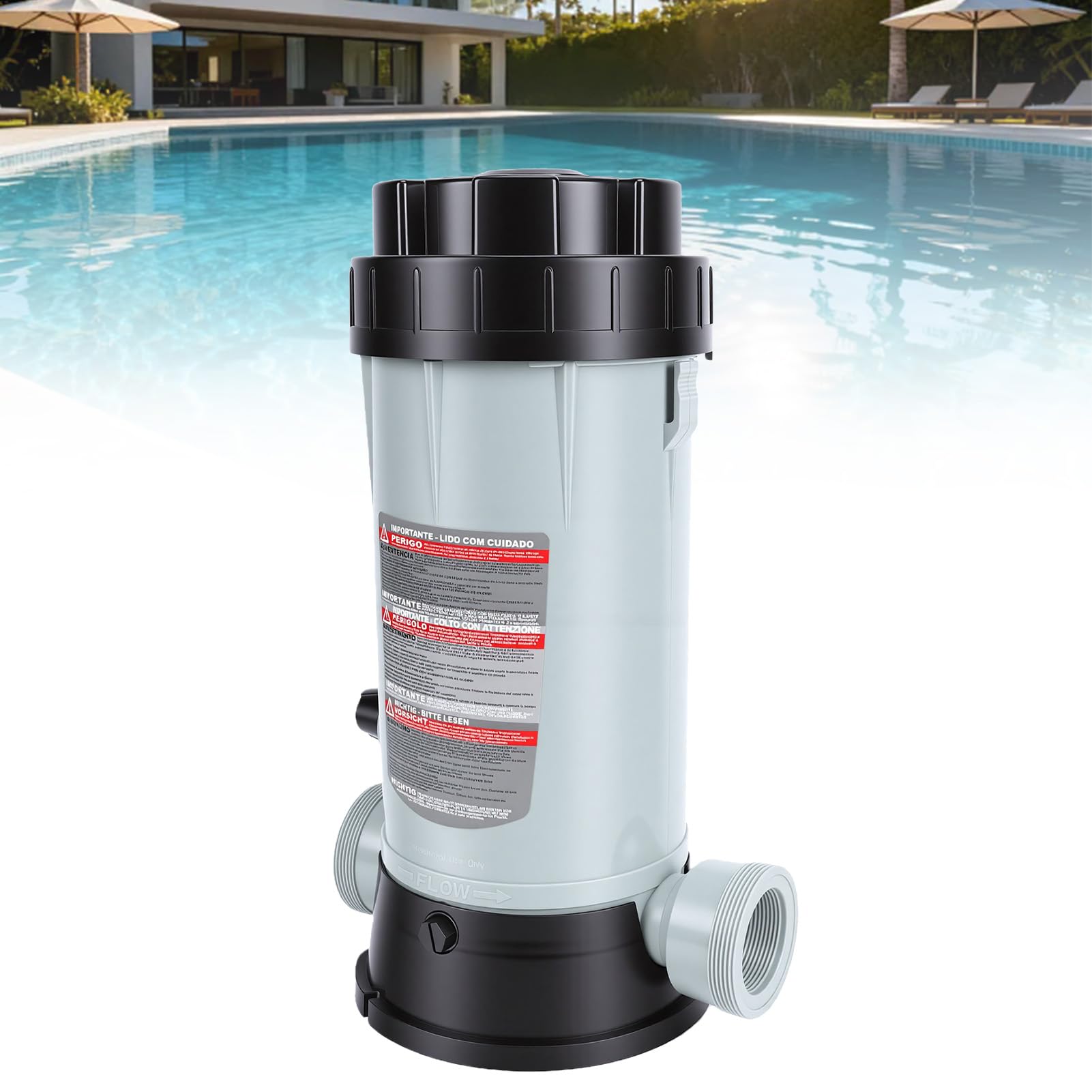Chrees Chlorinateur Automatique de Piscine, Chargeur en Ligne en Plastique avec Débit Réglable et Loquet de Dégagement pour Piscines Hors Sol et Creusées jusqu'à 40 000 Gallons