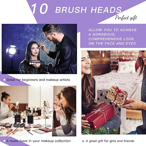 Miniatura 6 de Pinceles de maquillaje de alta calidad, base sintética, correctores de polvo, sombras de ojos, juego de 5 brochas con bolsa de cosméticos (morado)