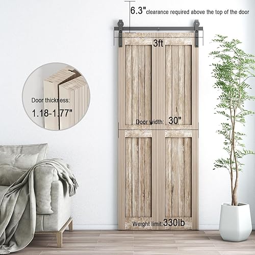 Miniatura 2 de AONAYIOA Kit de herrajes para puerta corrediza de granero plegable de 36 pulgadas3 pies para 2 puertas, herrajes para puerta de granero biplegables,