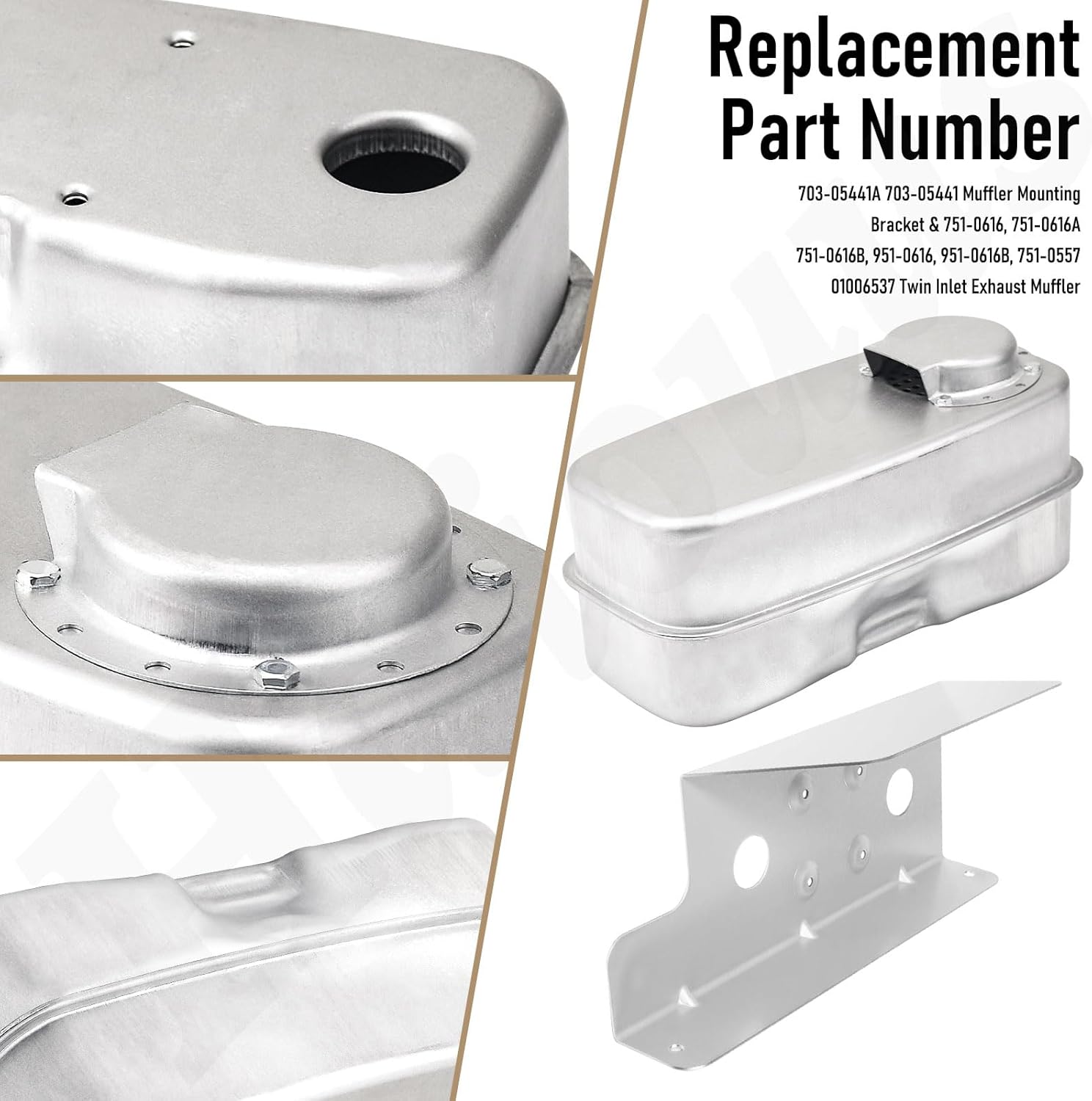 751-0616B 951-0616B Twin Inlet Exhaust Muffler & 703-05441A Muffler Mounting Bracket Kit Compatible With Craftsman MTD Cub Cadet Murray Troy-Bilt RZT-17, RZT-22, RZT-50, RZT-50VT, RZT-54, LT1018