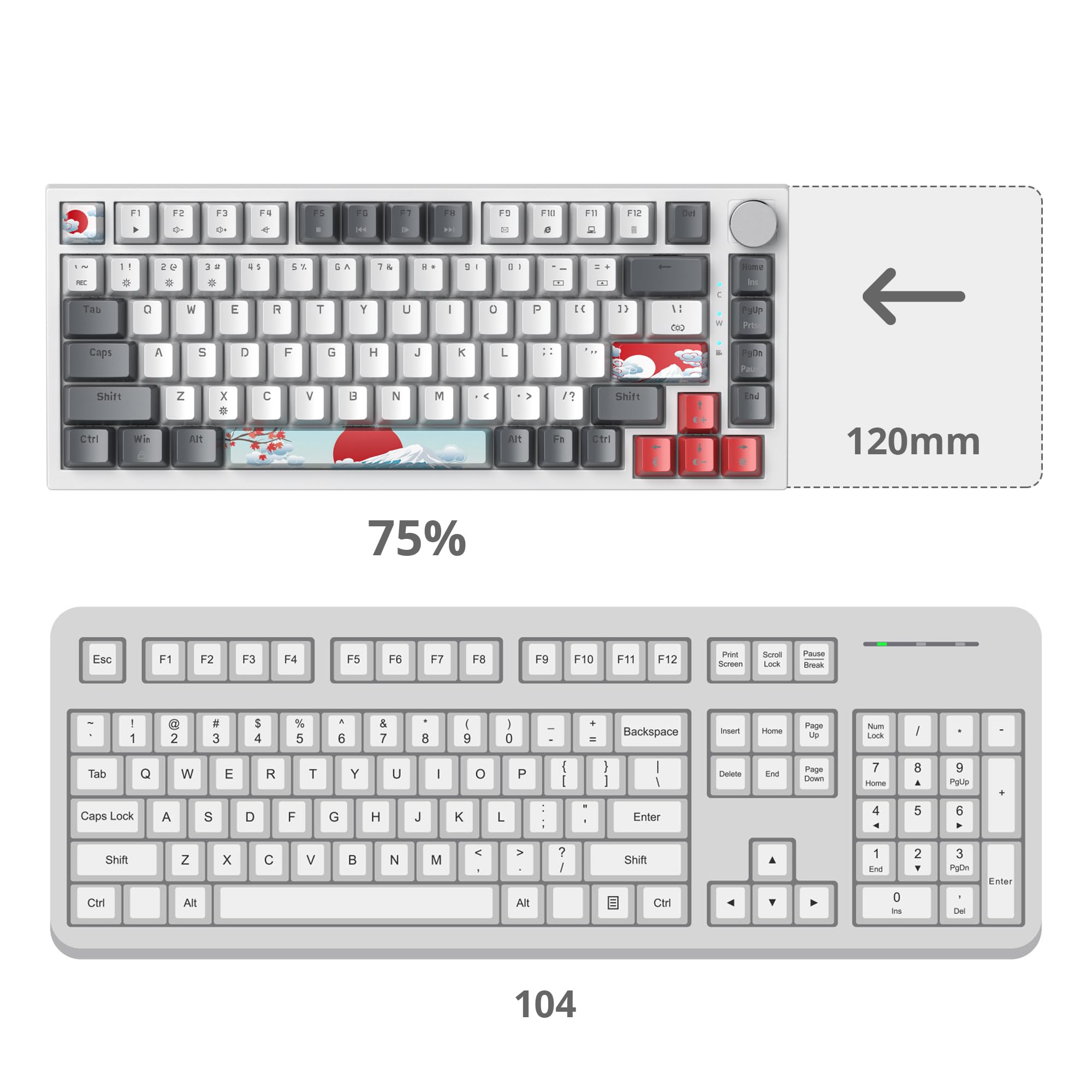 SOLIDEE Przewodowa klawiatura mechaniczna do gier 75% Hot Swappable,Gasket klawisze Red Switch z podświetleniem RGB,82 klawisze TKL klawiatury mechanicznej z pokrętłem sterującym(82 Grey_White)