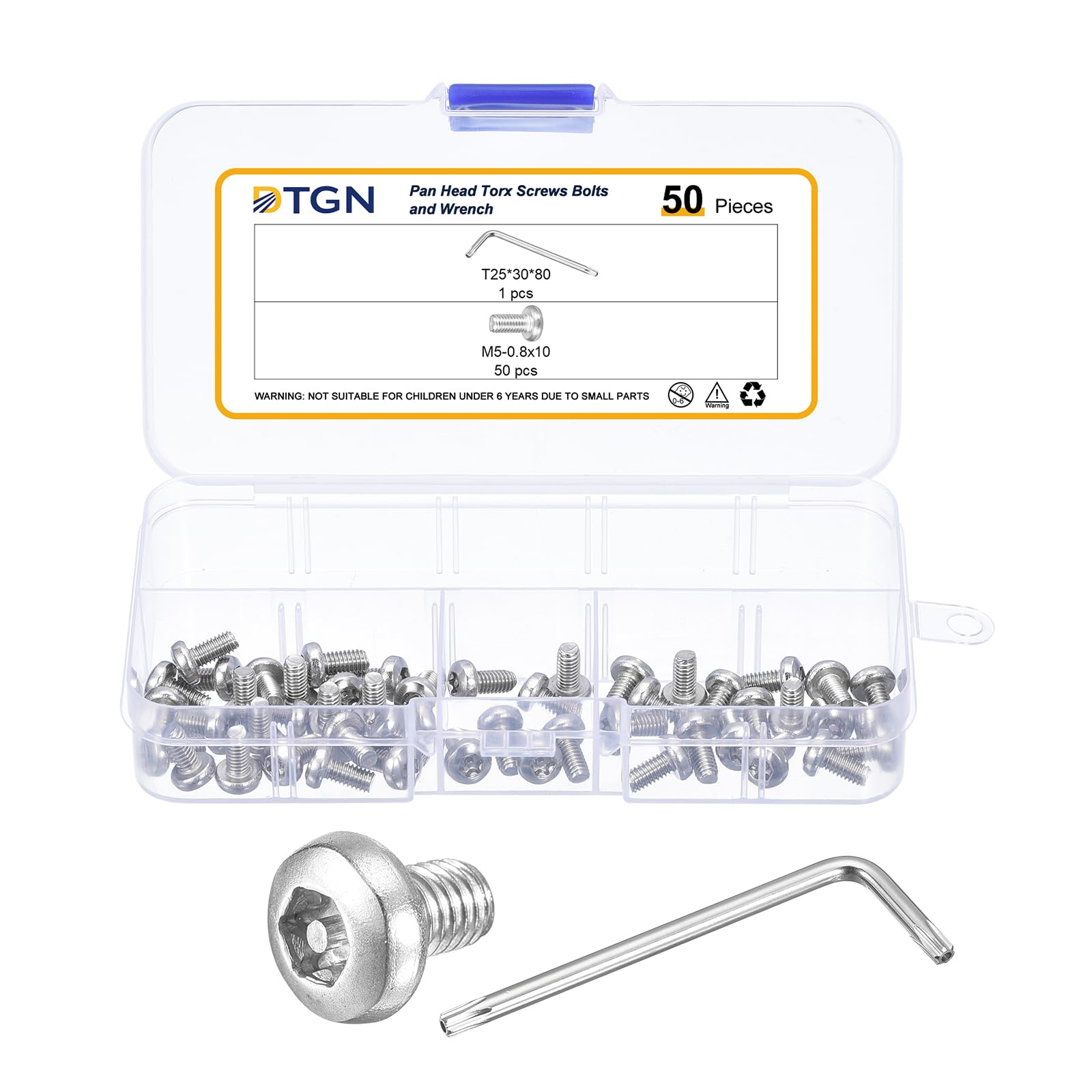 DTGN M4x8mm Pan Head Torx Security Screws, 50Pack, Good for Machinery