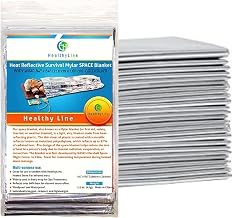 HealthyLine 50 Pack Foil Mylar Blankets - XXL 84" x 64" - Thermal Emergency Reflective Covers - Survival Prep - Waterproof Outdoor Camping, First Aid and Far Infrared Sauna