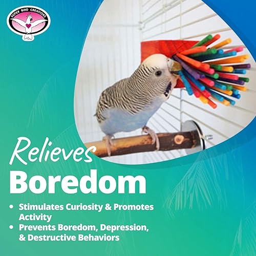 Miniatura 6 de Super Bird Creations SB301 - Juguete masticable para pájaros de fiesta de papel con palitos de paletas coloridos, cuello de anillo, loro mediano