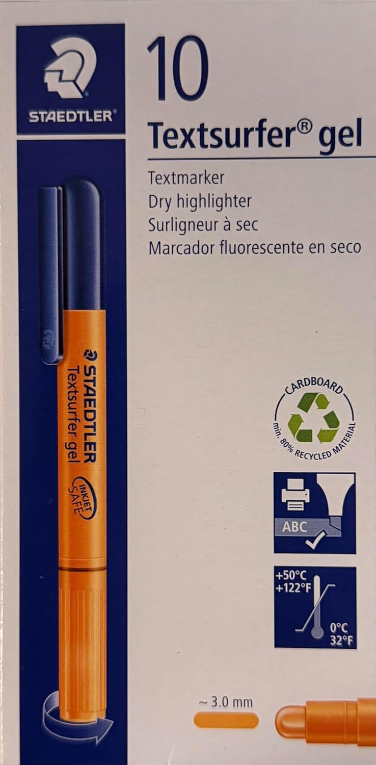 Staedtler 264-1 Textsurfer Gel Ultra-Soft Highlighter, 3mm Line Width - Yellow (Pack of 10)
