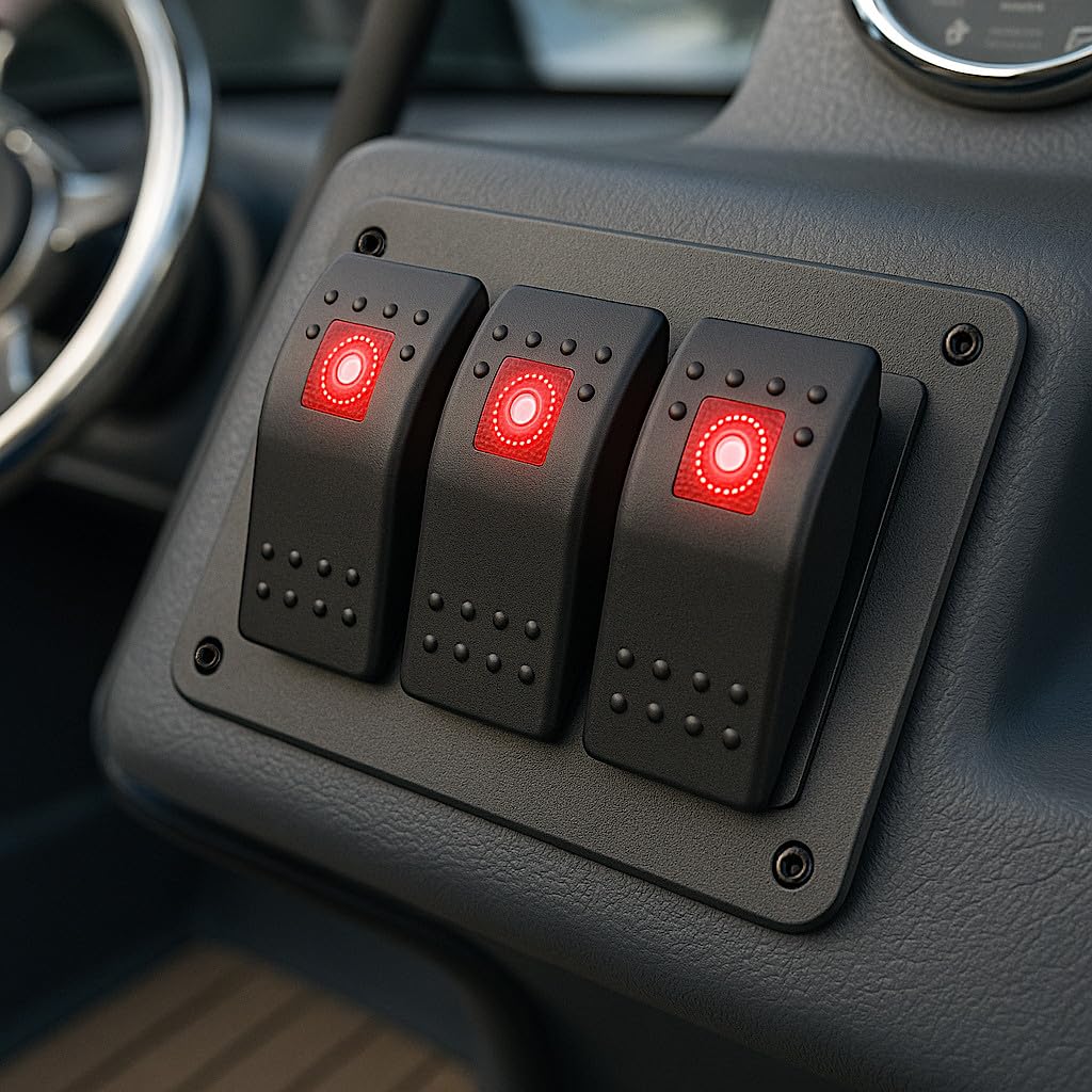 MGI SpeedWare 3-Pack Marine Rocker Switches with Illuminated LED, 20A 12vDC, SPST Latching ON/Off - Red