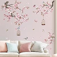 Vista 2 de wondever Pegatinas de pared de flores de cerezo, flores rosadas, ramas de árbol, calcomanías artísticas para pared para habitación del bebé