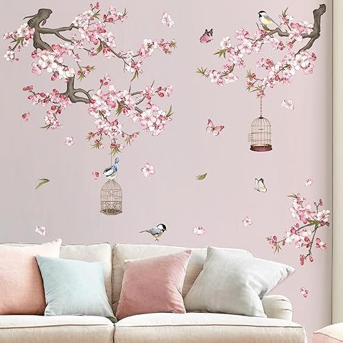 Miniatura 2 de wondever Pegatinas de pared de flores de cerezo, flores rosadas, ramas de árbol, calcomanías artísticas para pared para habitación del bebé