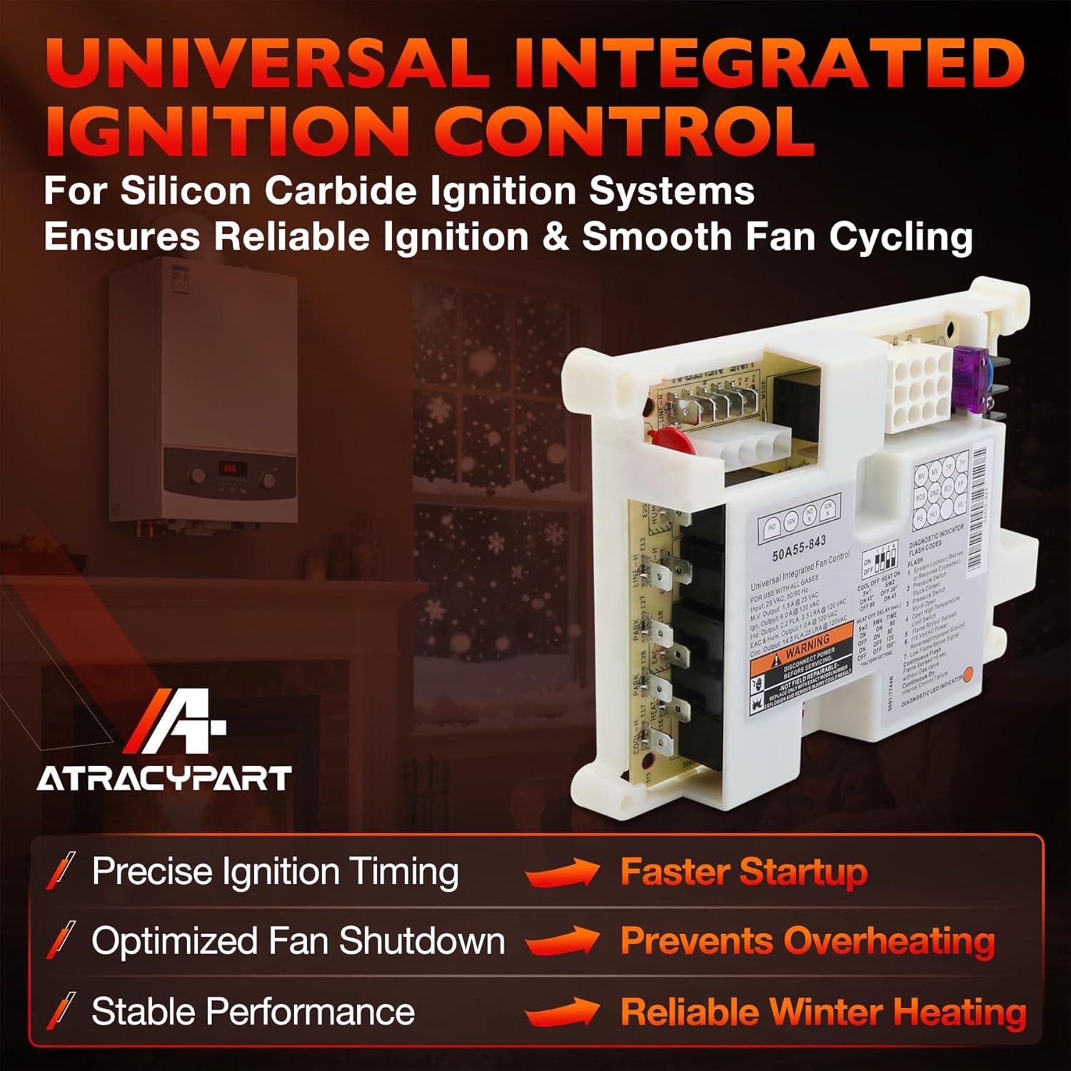 Universal Furnace Control Board Compatible with 50A55-843, 50A50 & 50A55 Models, Replacement for Gas Furnace Ignition Control, with RO1–RO2 Jumper & Wiring Harness