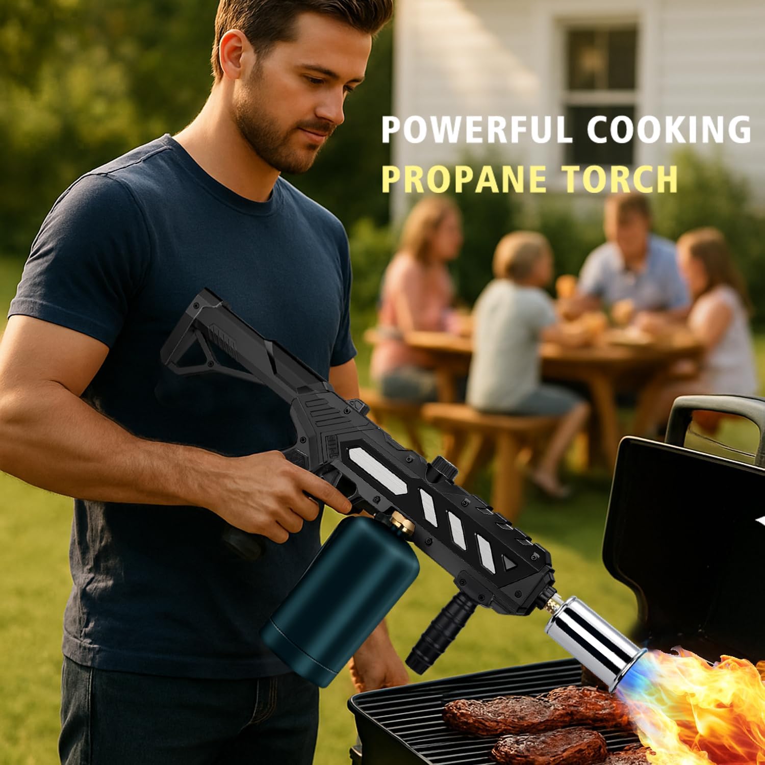 Adjustable Propane Torch Gun – High-Temperature Flame Thrower for Soldering, Welding, Gardening, and Outdoor Cooking – Detachable Design, Easy to Use and Portable (Carbon Black)